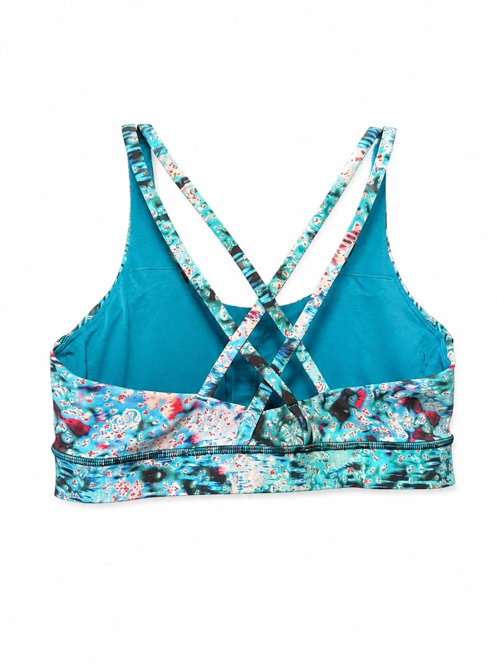 Lululemon Energy Sports Bra Blue Abstract Print Strappy Back Size 10
